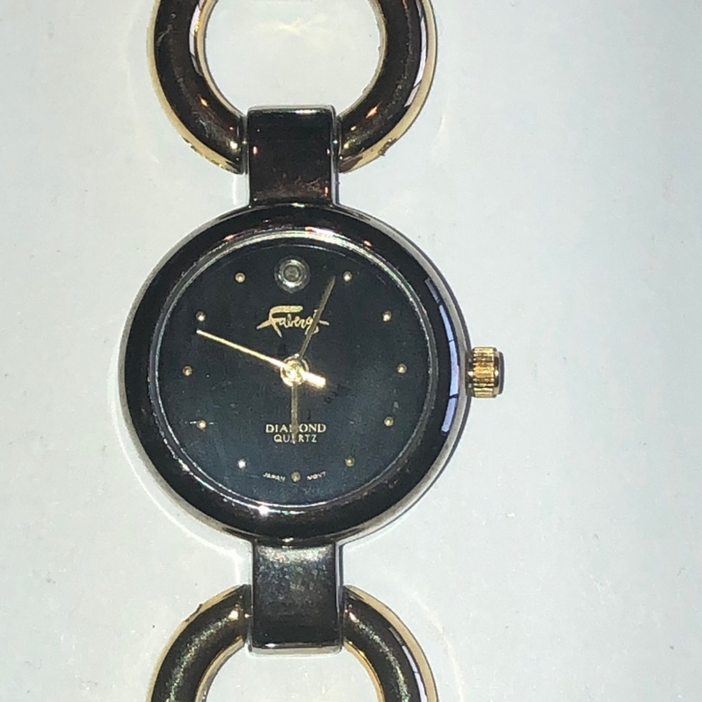 Faberge Diamond Quartz Silver Tone Gold Tone Band Watch Wristwatch NEW BATTERY